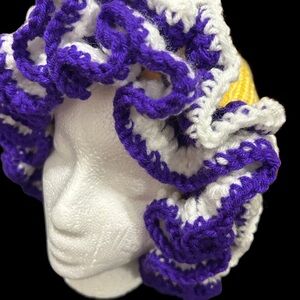 Purple and White Knit Ruffle Hat